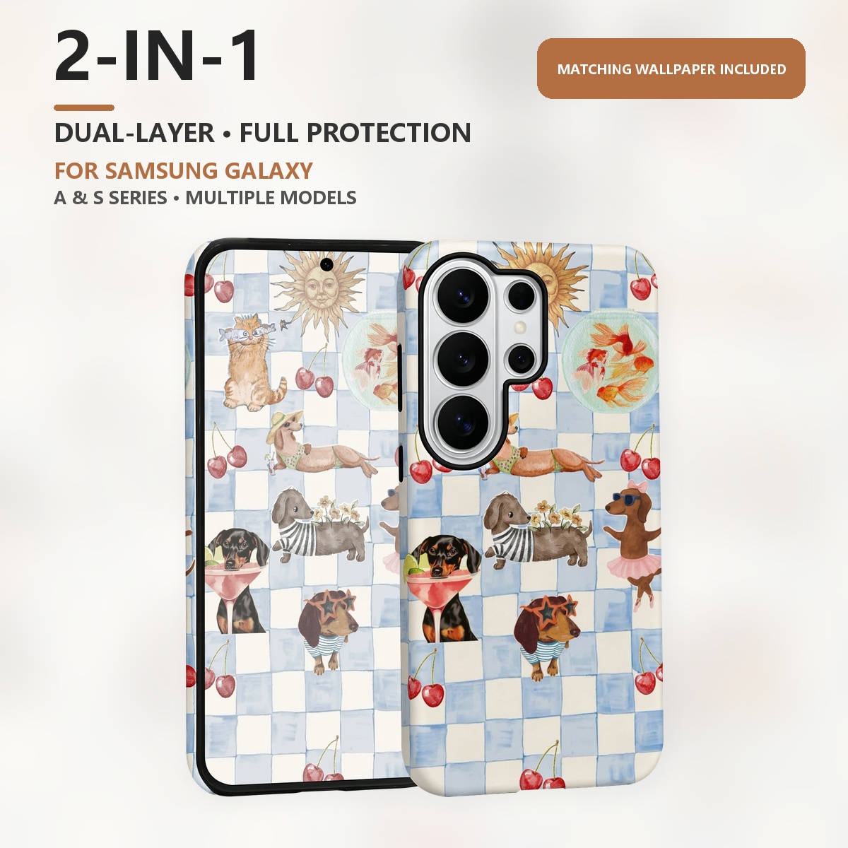 Samsung Galaxy S24 - chiens été drôles 2-in-1 Double Couche